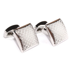 Silver Square Dotted Textured Cufflinks Front OTAA