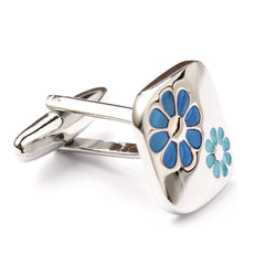 Silver with Blue Flower Cufflinks Middle OTAA