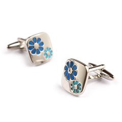  Silver with Blue Flower Cufflinks