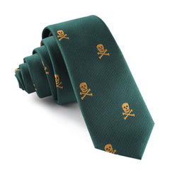 Skull & Crossbones Green Skinny Tie