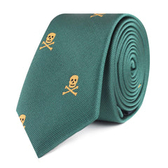 Skull & Crossbones Green Slim Tie