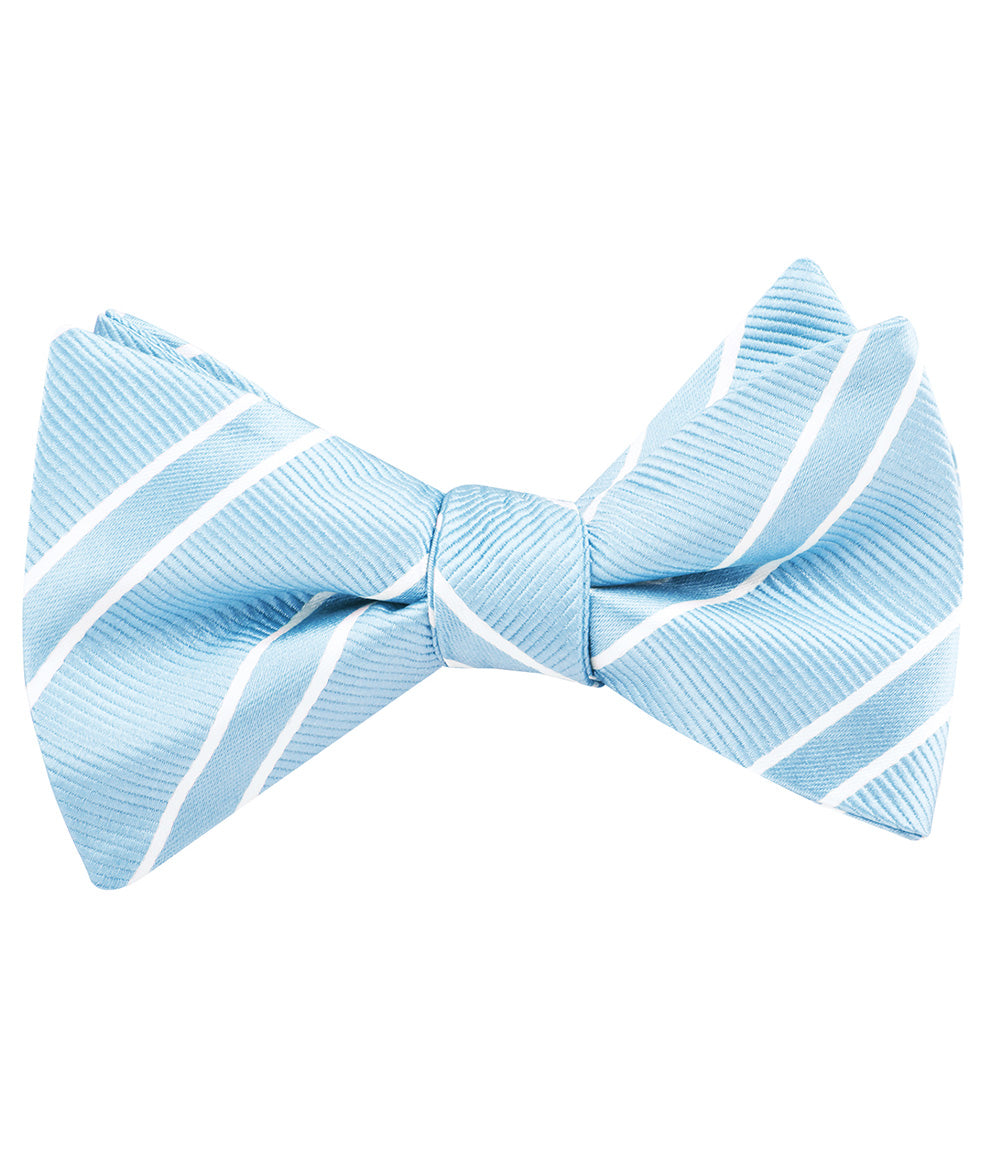 Sky Light Blue Double Stripe Self Tied Bow Tie