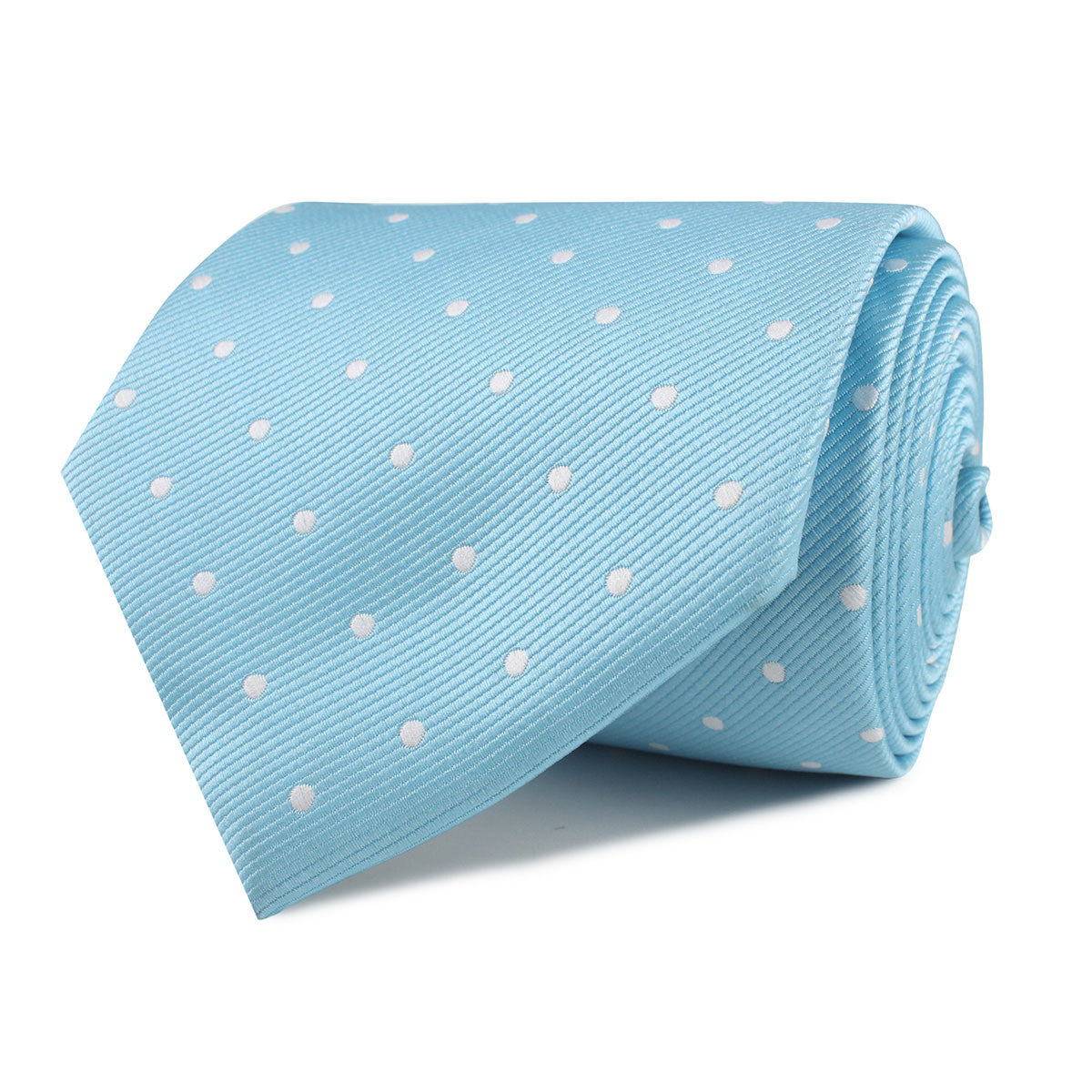 Sky Blue with White Polka Dots Necktie Front Roll