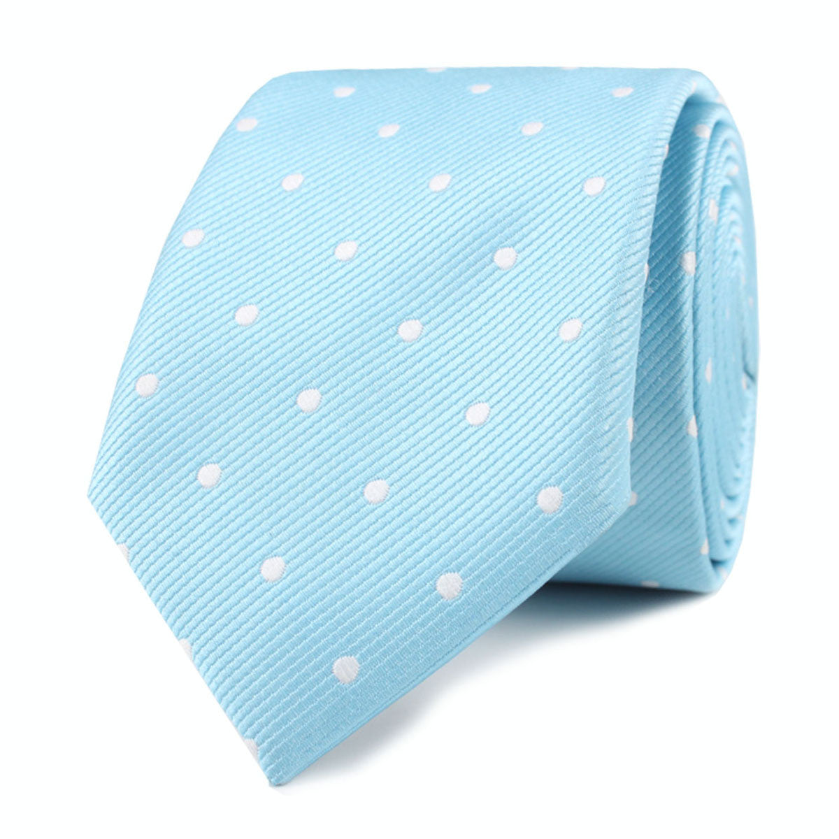 Sky Blue with White Polka Dots Skinny Tie Front Roll