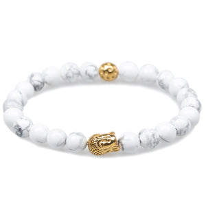 Snow Lion White Howlite Gold Buddha Bracelet