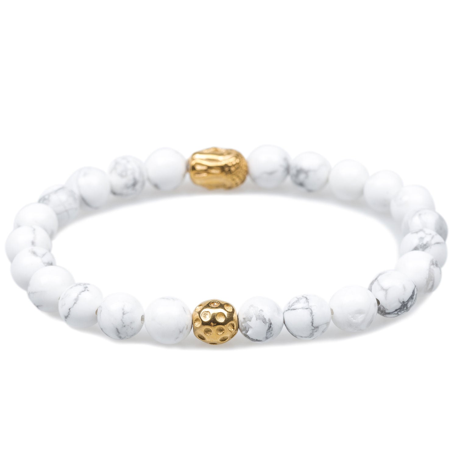 Snow Lion White Howlite Gold Buddha Mens Bracelet
