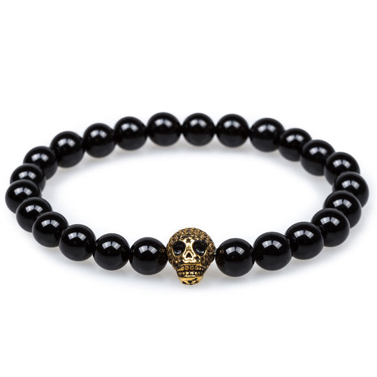 Spars Black Onyx Gold Skull Bracelet