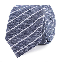 Starry Night Blue Pinstripe Linen Slim Tie