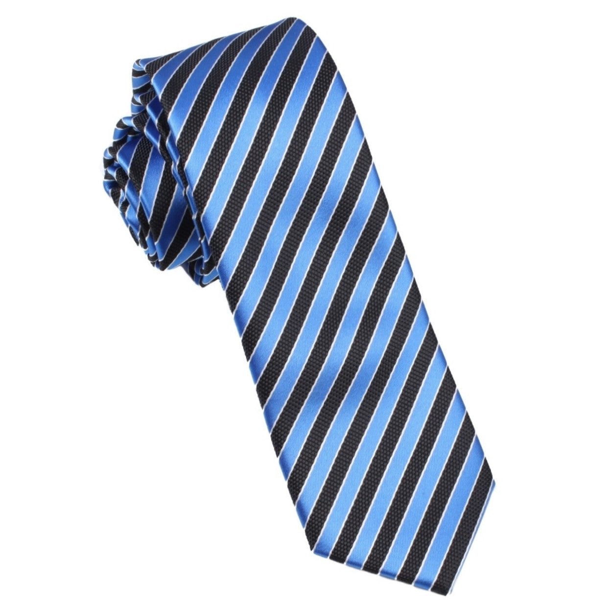 Striped Blue Black Skinny Tie