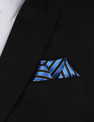 Striped Blue Black Winged Puff Pocket Square Fold