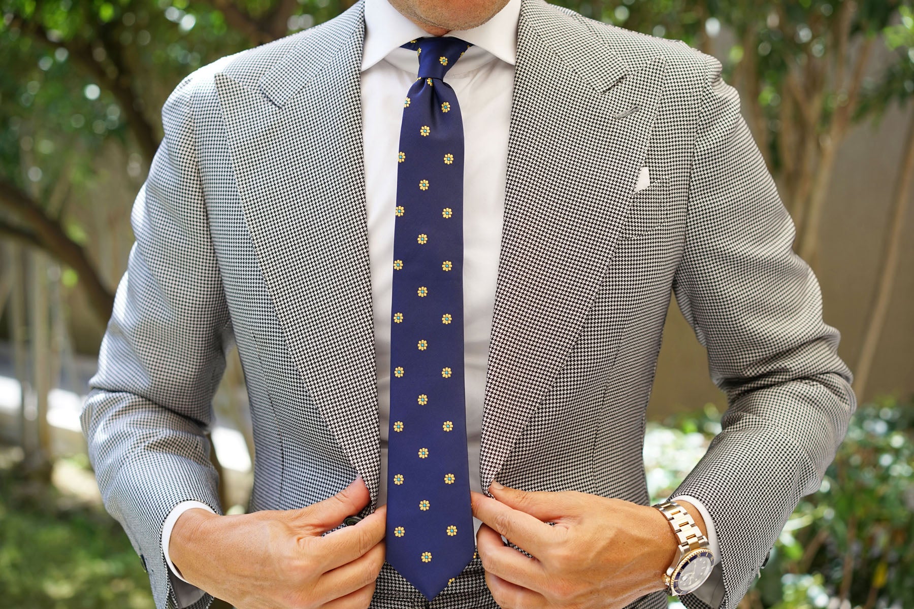 Sunflower Skinny Tie | Slim Floral Ties | Mens Thin Narrow