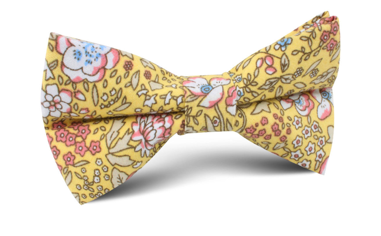 Tahitian Yellow Floral Bow Tie