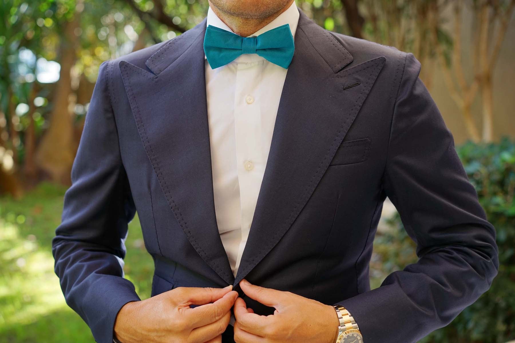 Teal Slub Linen Bow Tie Turquoise Blue Bowties Wedding Bow Ties AU