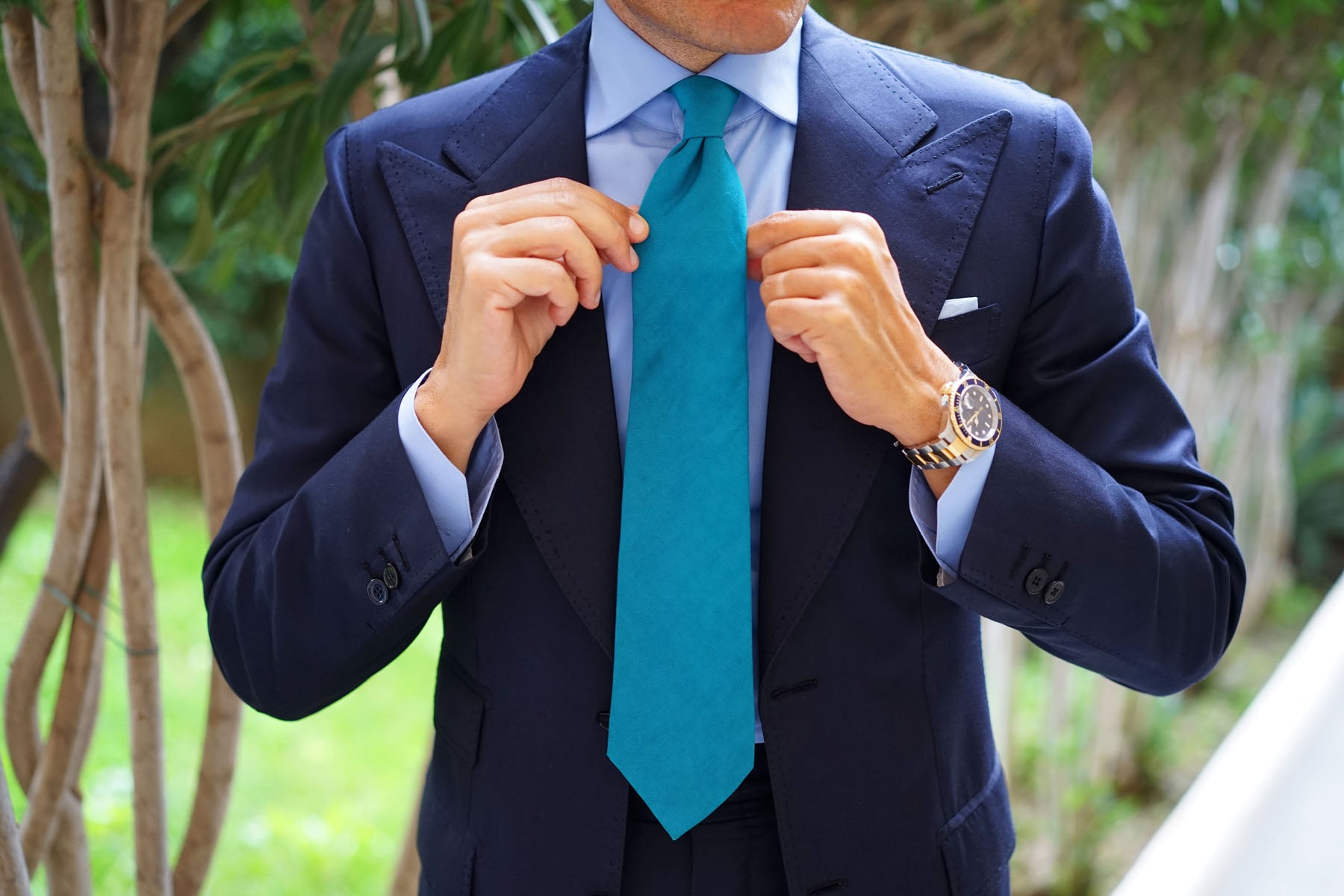 Teal Slub Linen Necktie | Blue Wedding Tie for Men | Wide Normal Ties ...