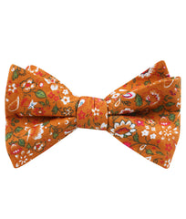 Terracotta Orange Floral Self Bow Tie Folded Up