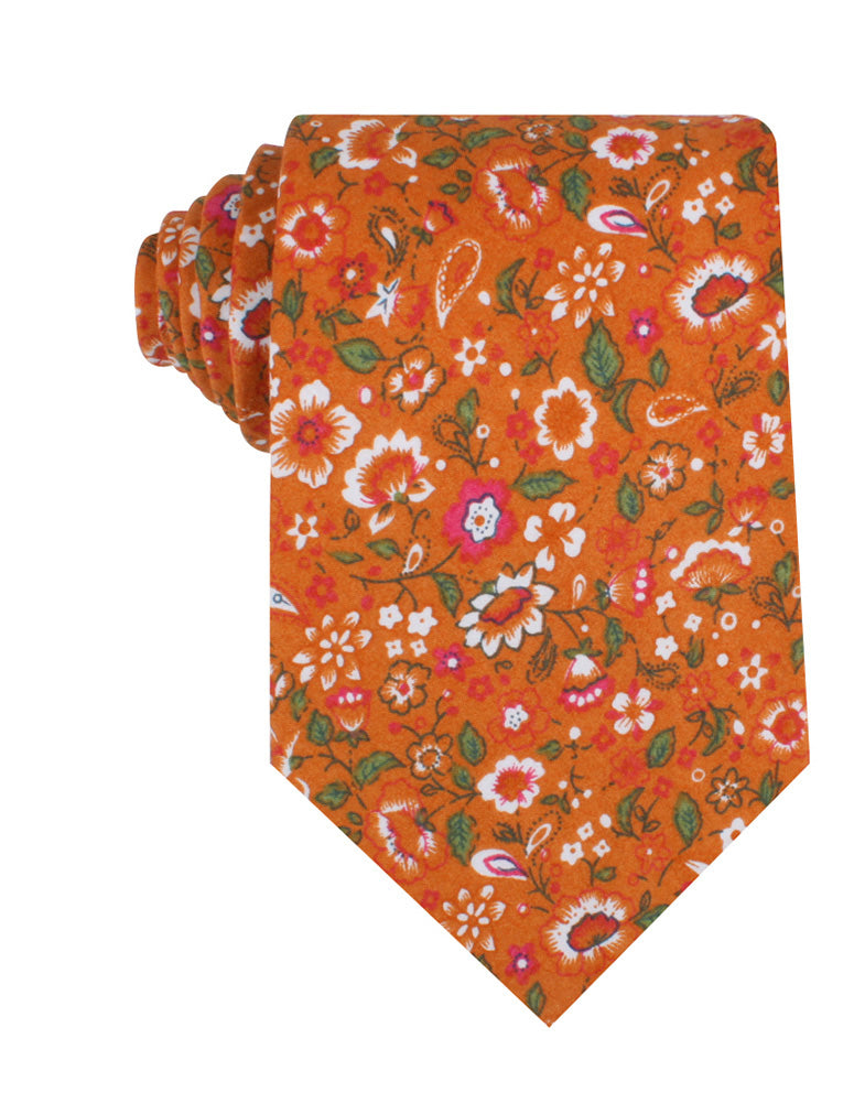Terracotta Orange Floral Necktie