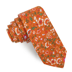 Terracotta Orange Floral Skinny Tie