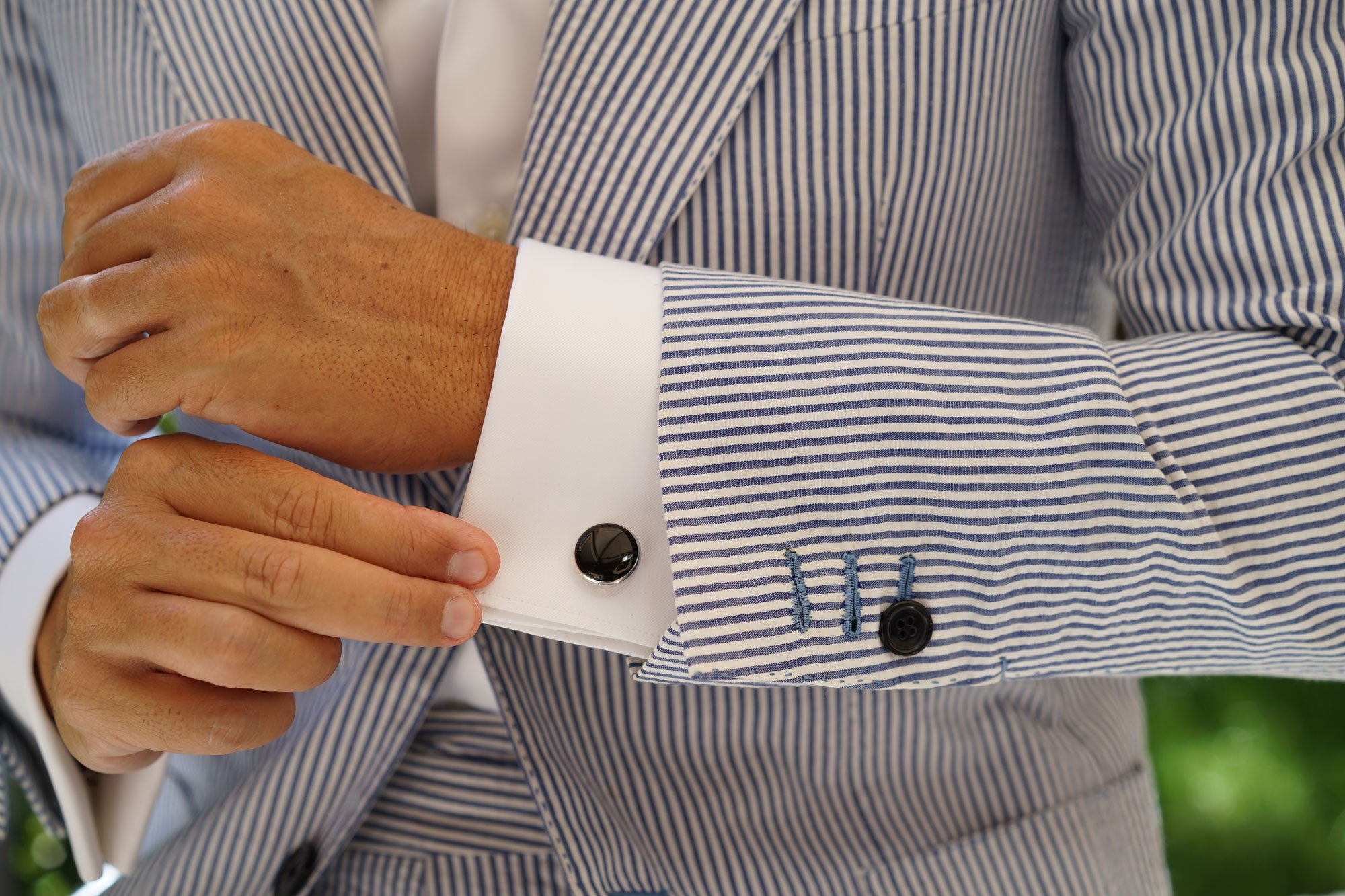 The Black Pearl Silver Cufflinks | Classic Round Tuxedo Cuff Links | OTAA