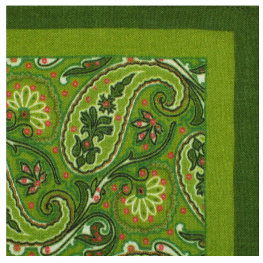 The Duke Green Paisley Wool Pocket Square Fold