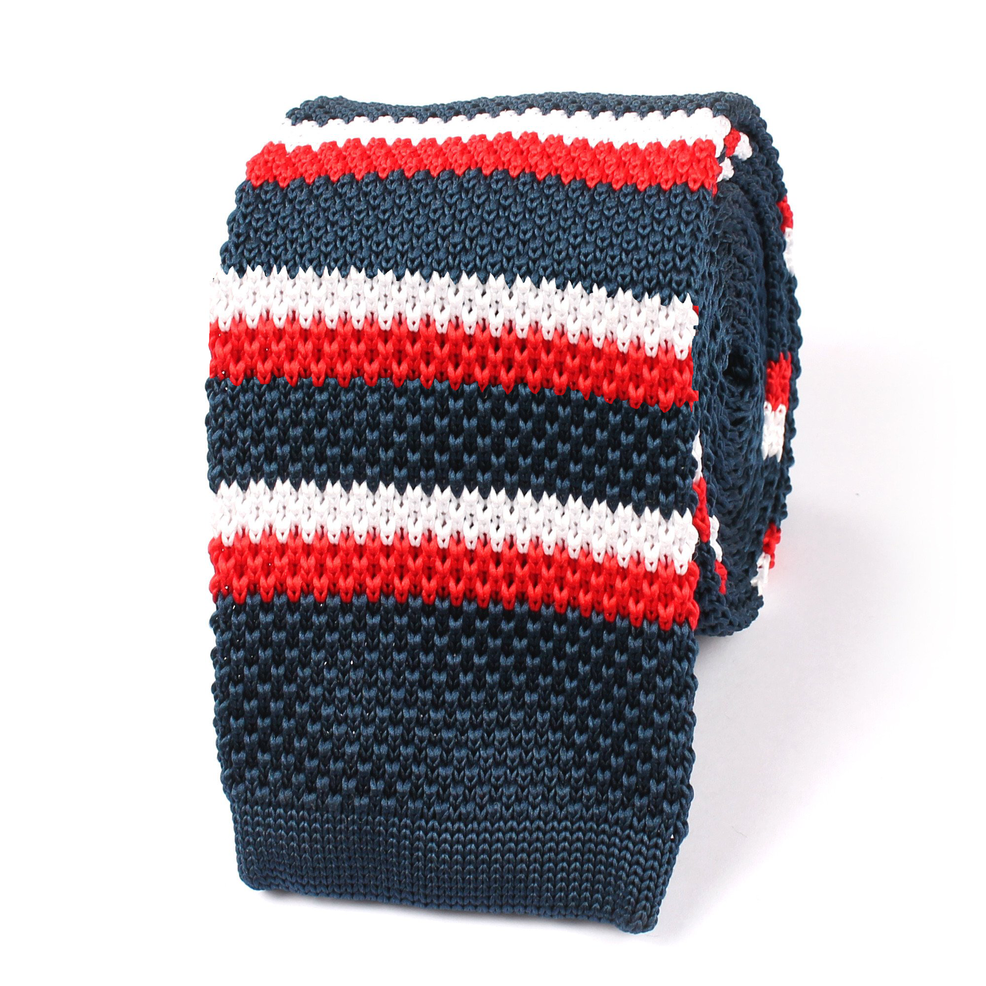 The Navy Blue American Knitted Tie with Red & White Stripes
