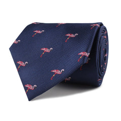The Navy Blue Pink Flamingo Necktie Front Roll