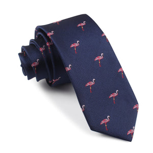The Navy Blue Pink Flamingo Skinny Tie