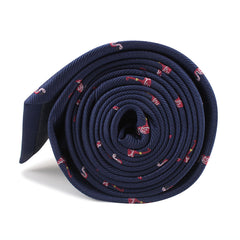 The Navy Blue Pink Flamingo Skinny Tie Side Roll