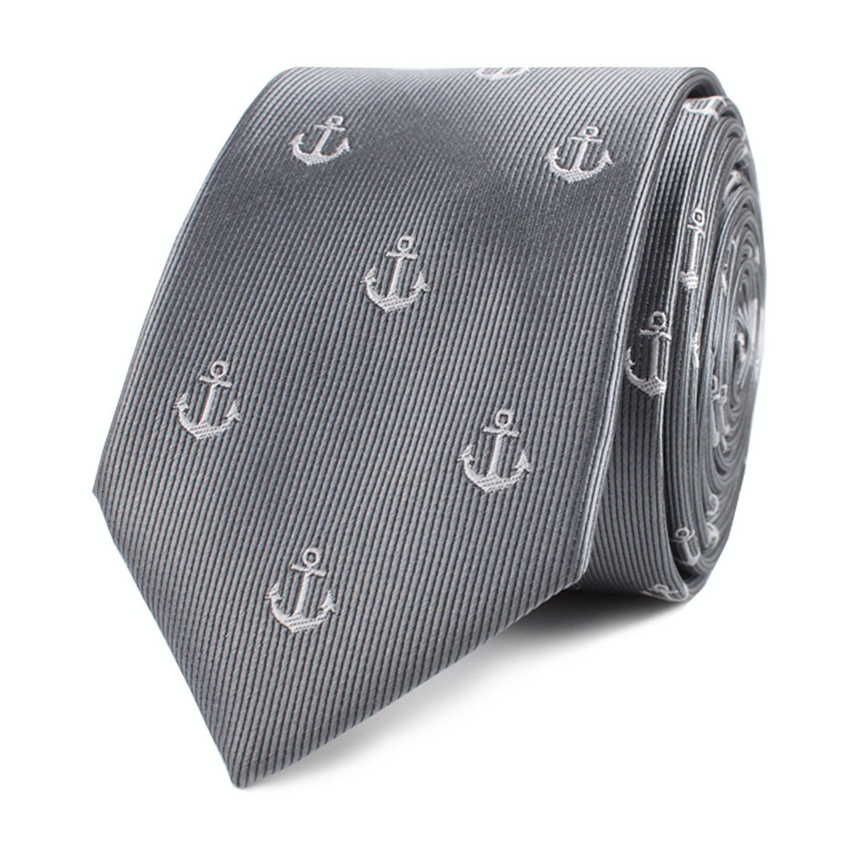The OTAA Charcoal Grey Anchor Skinny Tie Front Roll