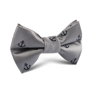 The OTAA Light Grey with Navy Blue Anchors Kids Bow Tie