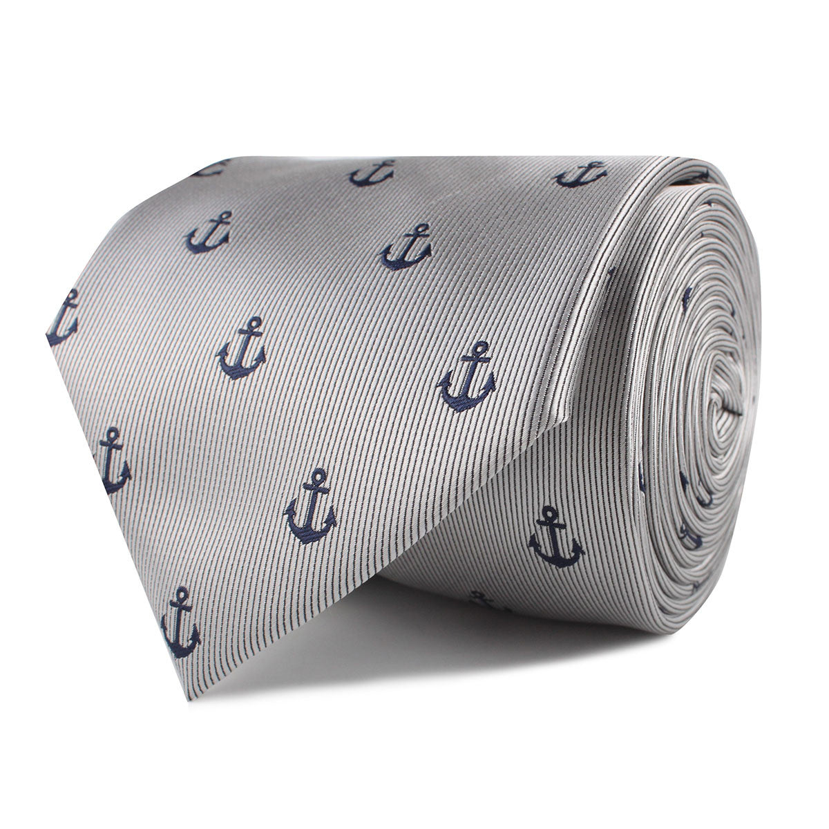 The OTAA Light Grey with Navy Blue Anchors Necktie Front Roll