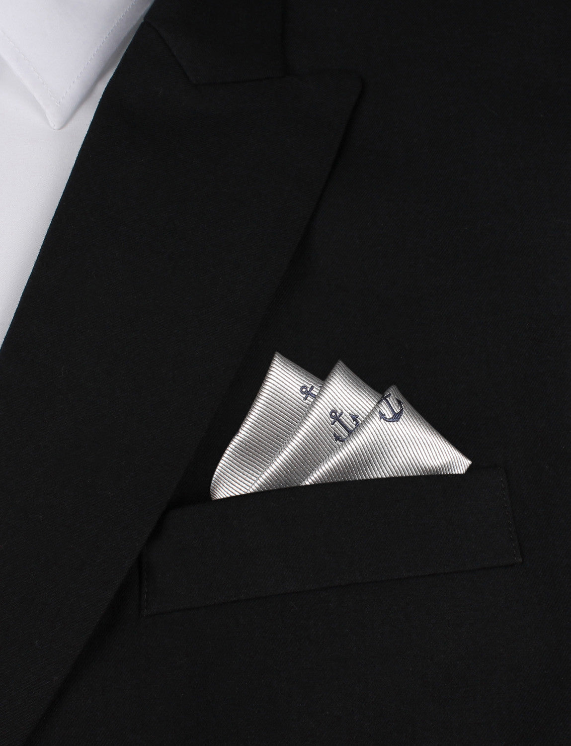 The OTAA Light Grey with Navy Blue Anchors Pocket Square