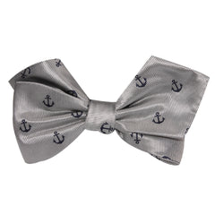 The OTAA Light Grey with Navy Blue Anchors Self Tie Diamond Tip Bow Tie 1
