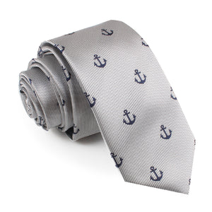 The OTAA Light Grey with Navy Blue Anchors Skinny Tie