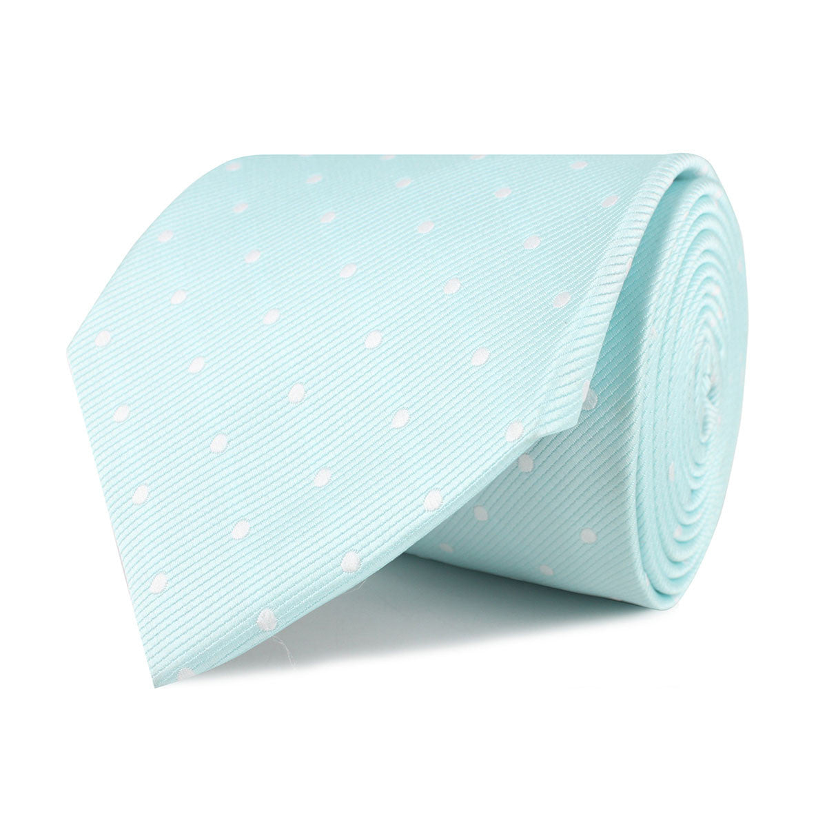 The OTAA Mint Blue with White Polka Dots Necktie Front Roll