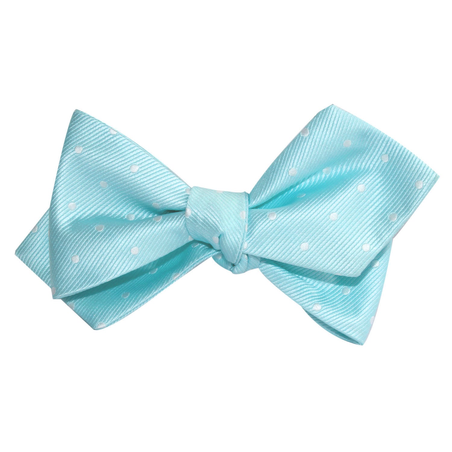 The OTAA Mint Blue with White Polka Dots Self Tie Diamond Tip Bow Tie 3