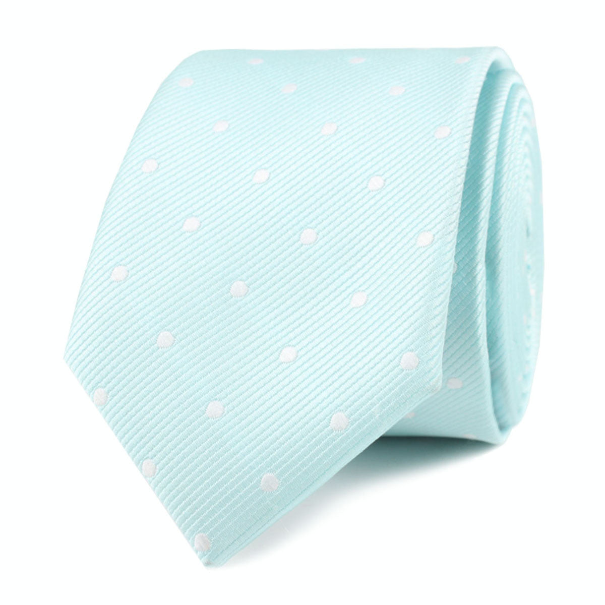 The OTAA Mint Blue with White Polka Dots Skinny Tie Front Roll