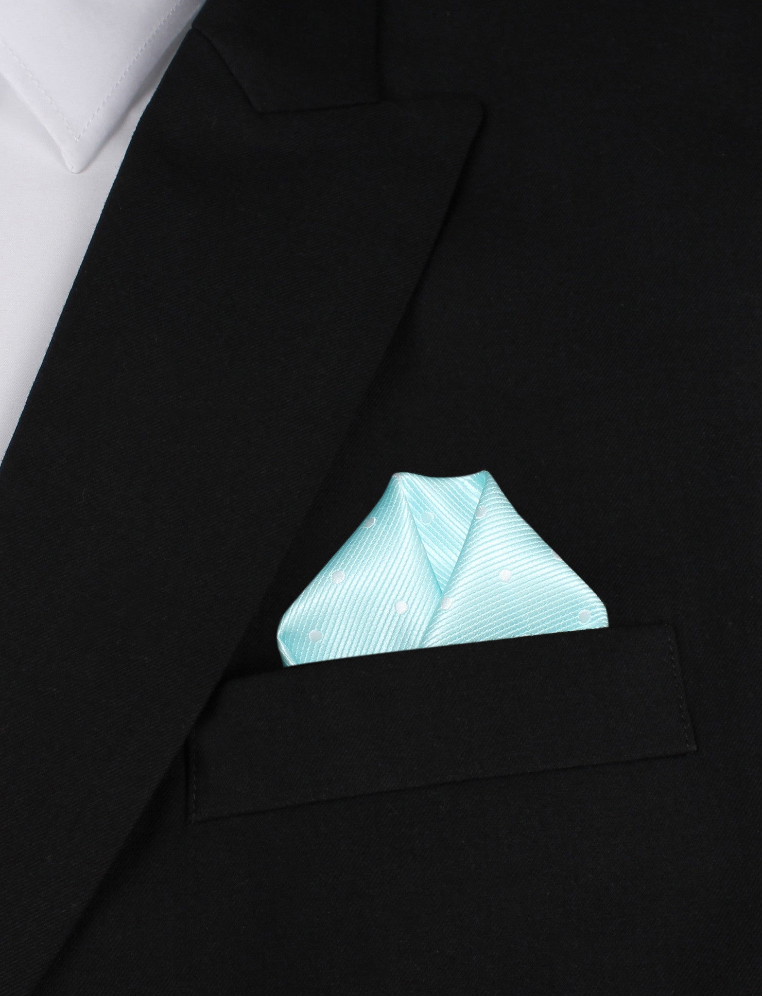 The OTAA Mint Blue with White Polka Dots Winged Puff Pocket Square Fold