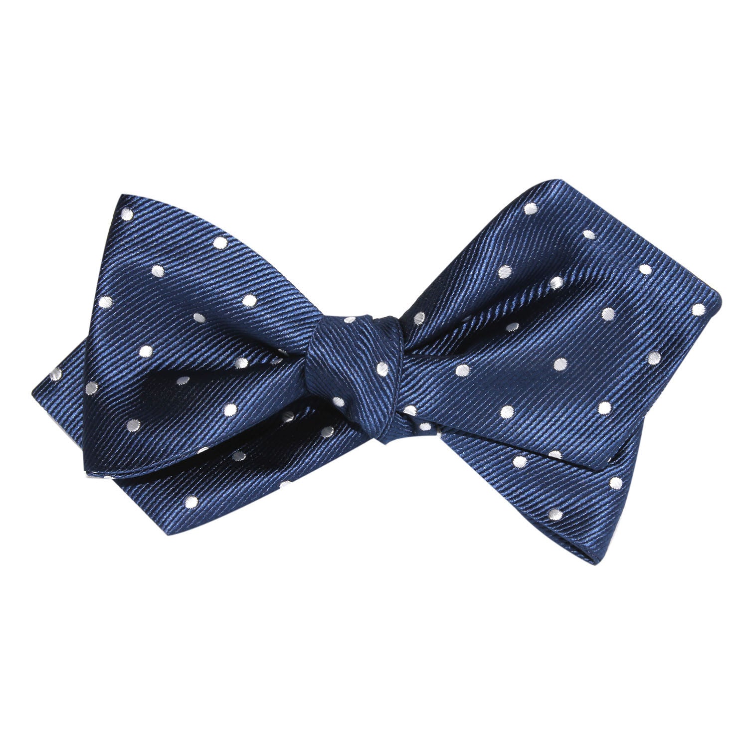 The OTAA Navy Blue with White Polka Dots Self Tie Diamond Tip Bow Tie 3