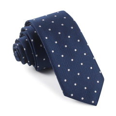 Navy Blue with White Polkadots - Skinny Tie