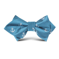 Teal Blue Anchor Kids Diamond Bow Tie