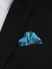 The OTAA Teal Blue Anchor Winged Puff Pocket Square Fold