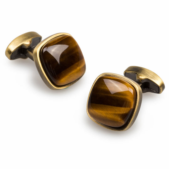 Tiger Eye Antique Brass Cufflinks