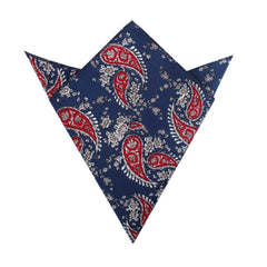 Trasimeno Blue with Red Paisley Pocket Square