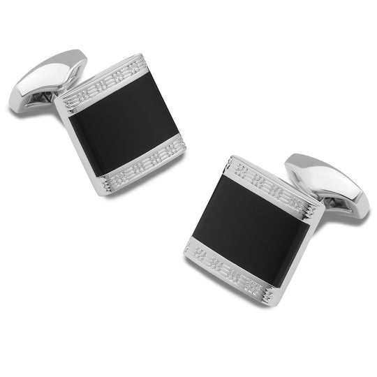 Dahlia Black on Silver Cufflinks