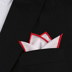White Cotton Pocket Square with Red Border