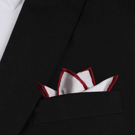 White Cotton Pocket Square with Maroon Border 02-WCPS