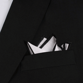 White Cotton Pocket Square with Black Border 05-WCPS