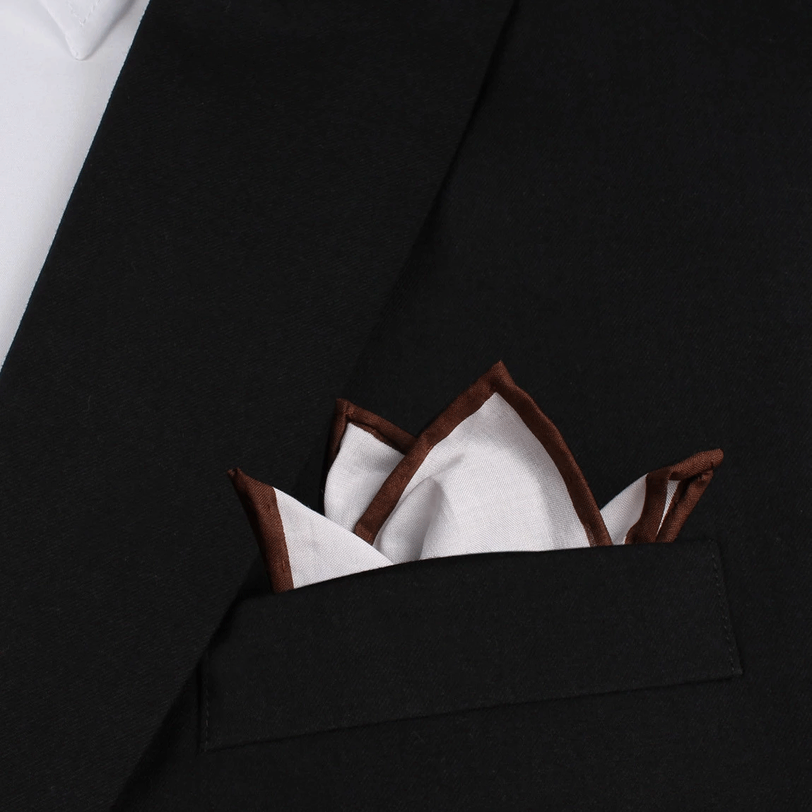 White Cotton Pocket Square with Brown Border
