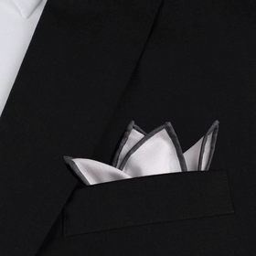 White Cotton Pocket Square with Charcoal Grey Border 08-WCPS