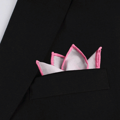 White Cotton Pocket Square with Pink Border